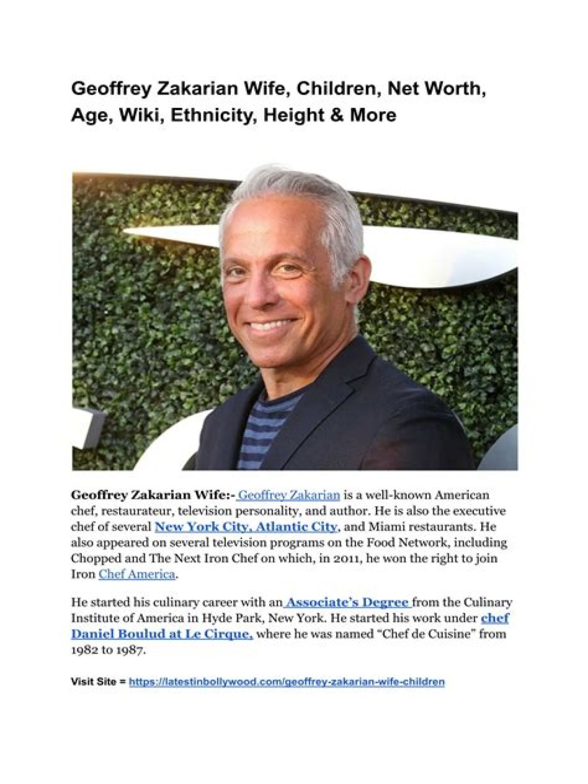 Geoffrey Zakarian Wife, Children, Net Worth, Age, Wiki, Ethnicity, Height